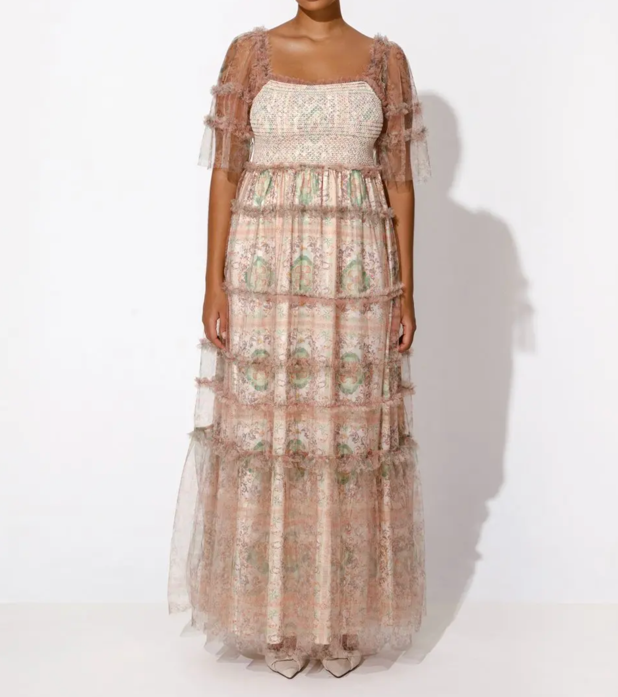 BY MALINA Pink Printed Chiffon Emie Maxi Dress UK S