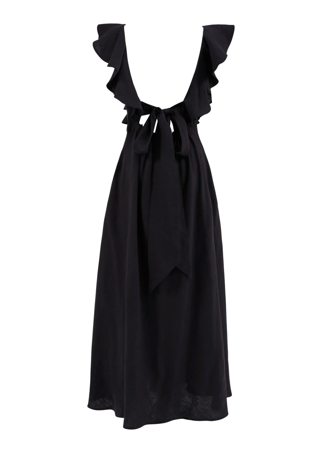 Hesper Fox London Black Portia Linen bow back Maxi Dress UK XS