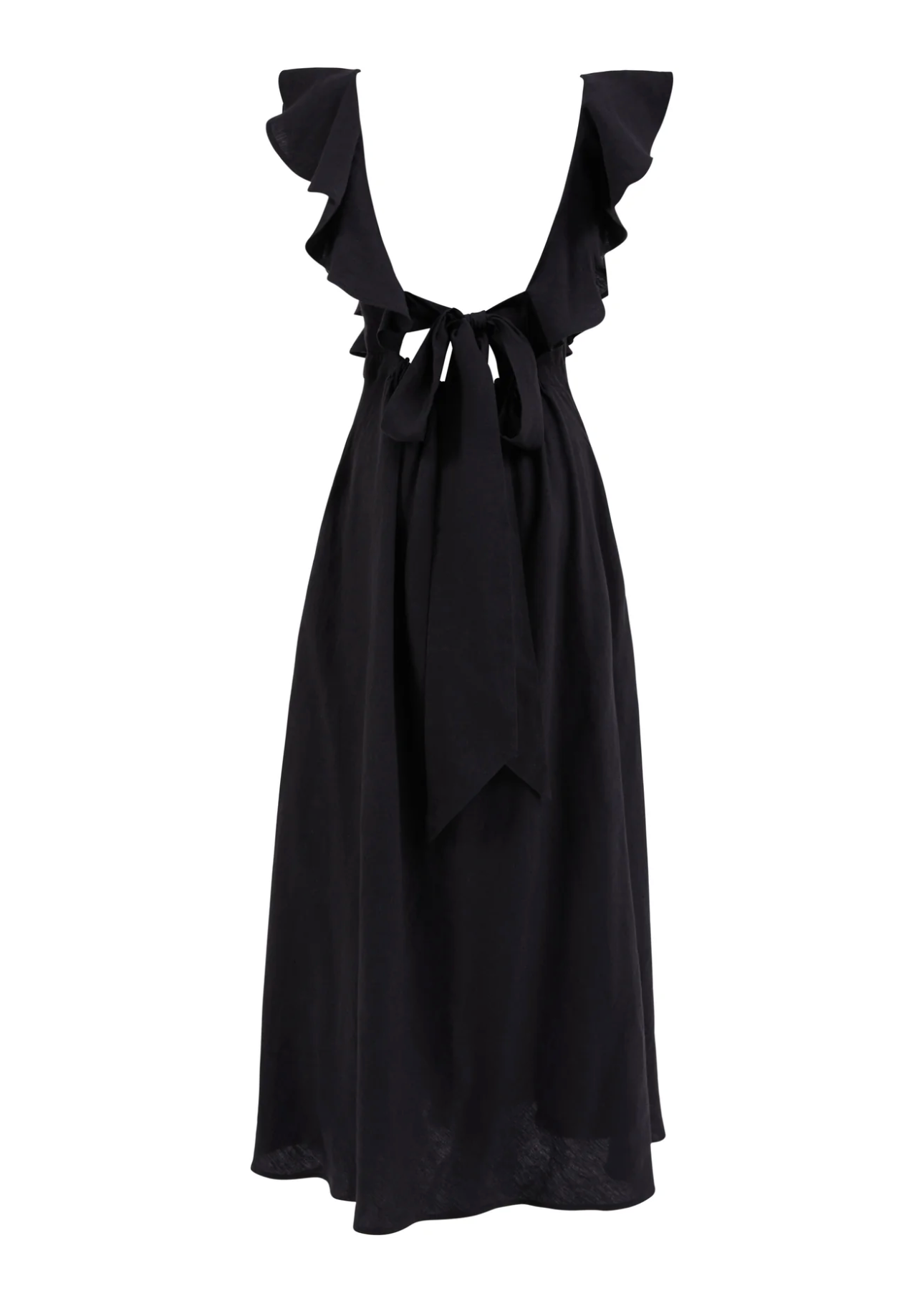 Hesper Fox London Black Portia Linen bow back Maxi Dress UK XS