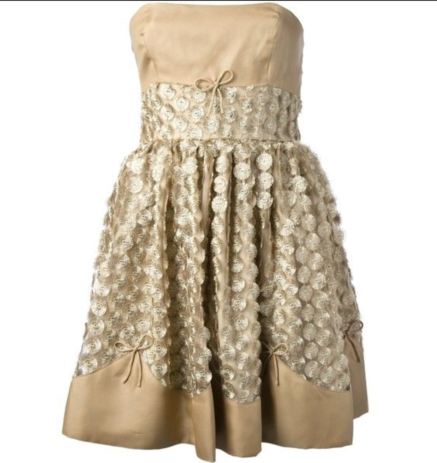 Red Valentino Beige Metallic Strapless Mini Dress UK 10
