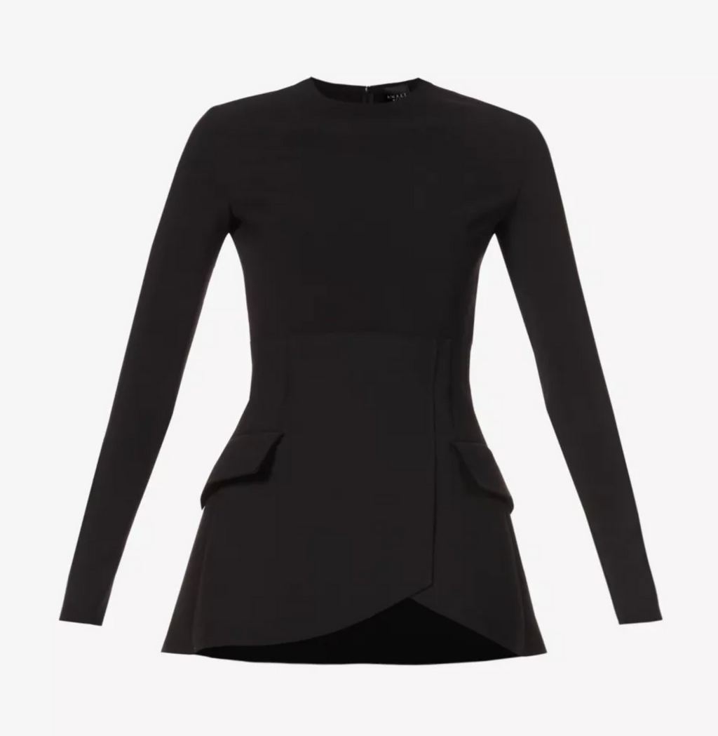 AWAKE Mode Black Corseted long-sleeve crepe top UK 8