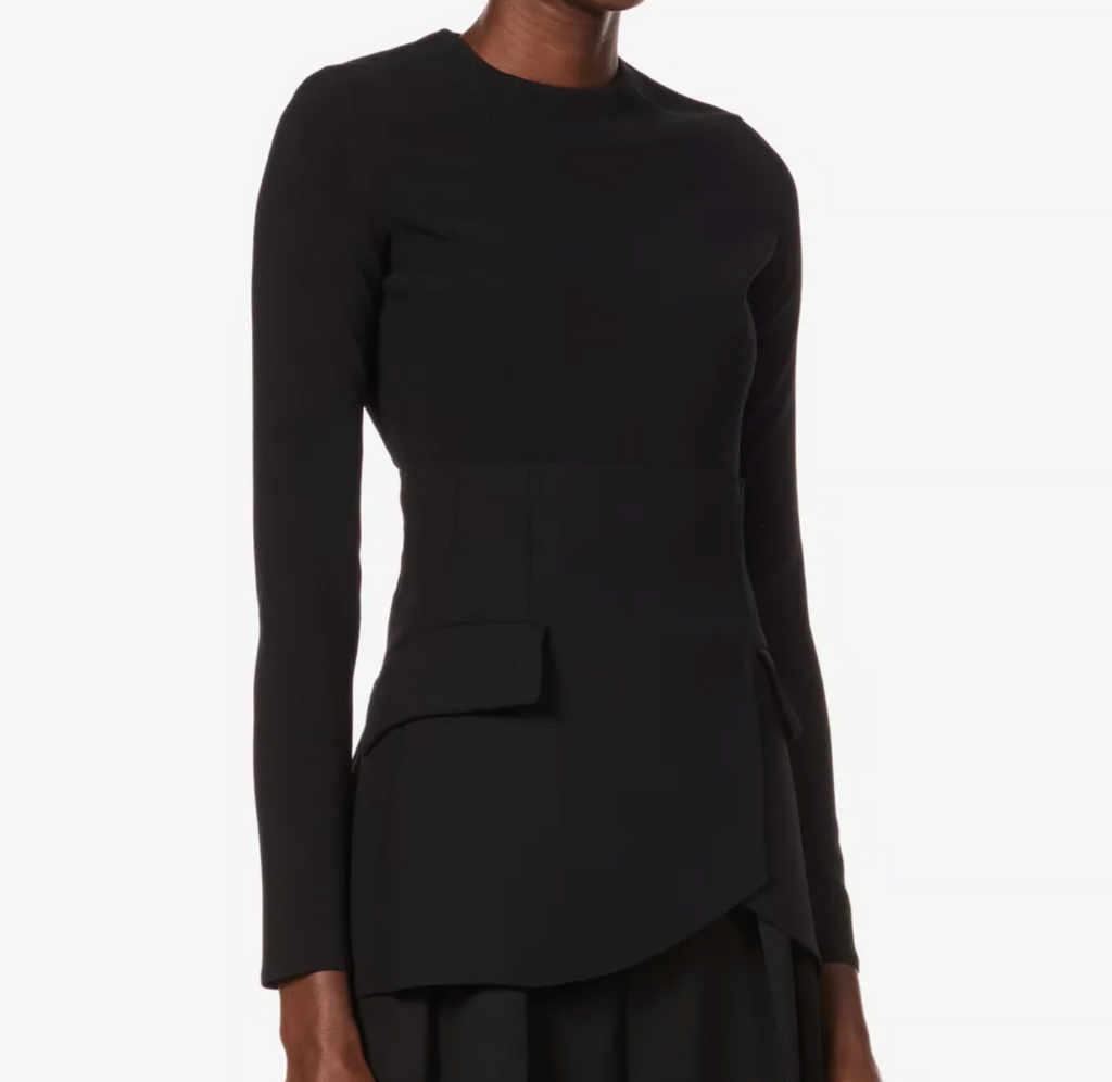 AWAKE Mode Black Corseted long-sleeve crepe top UK 8