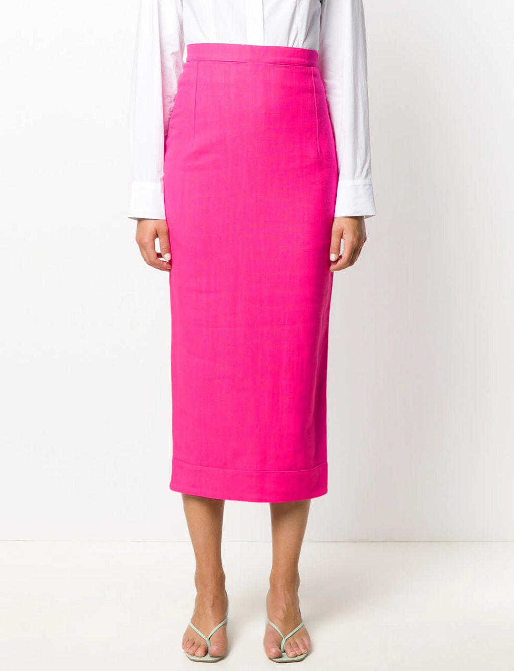 JACQUEMUS Pink Linen Blend La Jupe Valerie Midi Pencil Skirt UK 6
