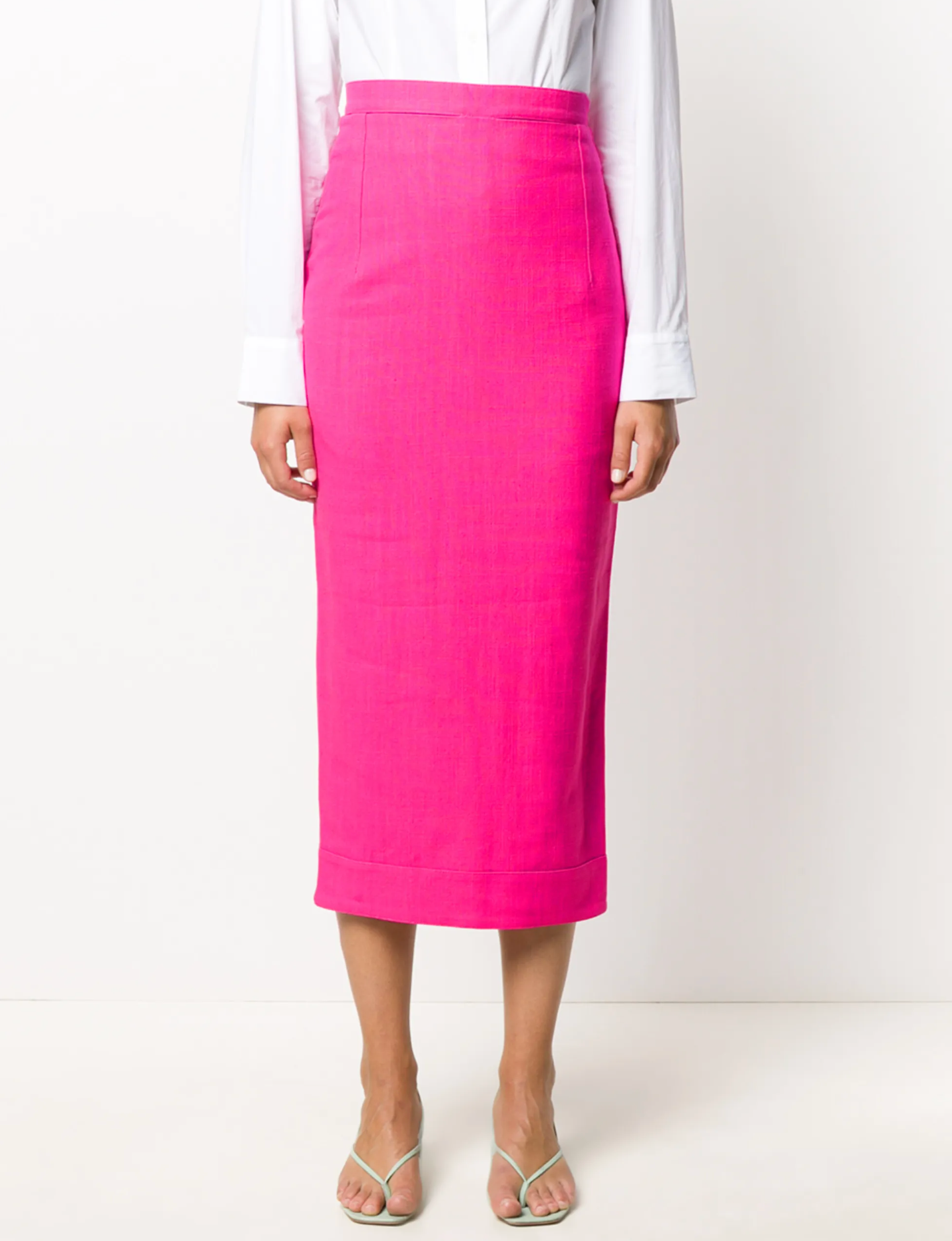 JACQUEMUS Pink Linen Blend La Jupe Valerie Midi Pencil Skirt UK 6