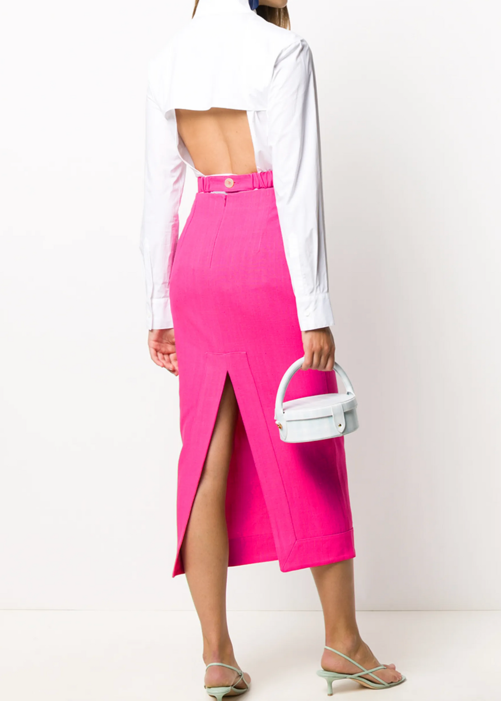 JACQUEMUS Pink Linen Blend La Jupe Valerie Midi Pencil Skirt UK 6