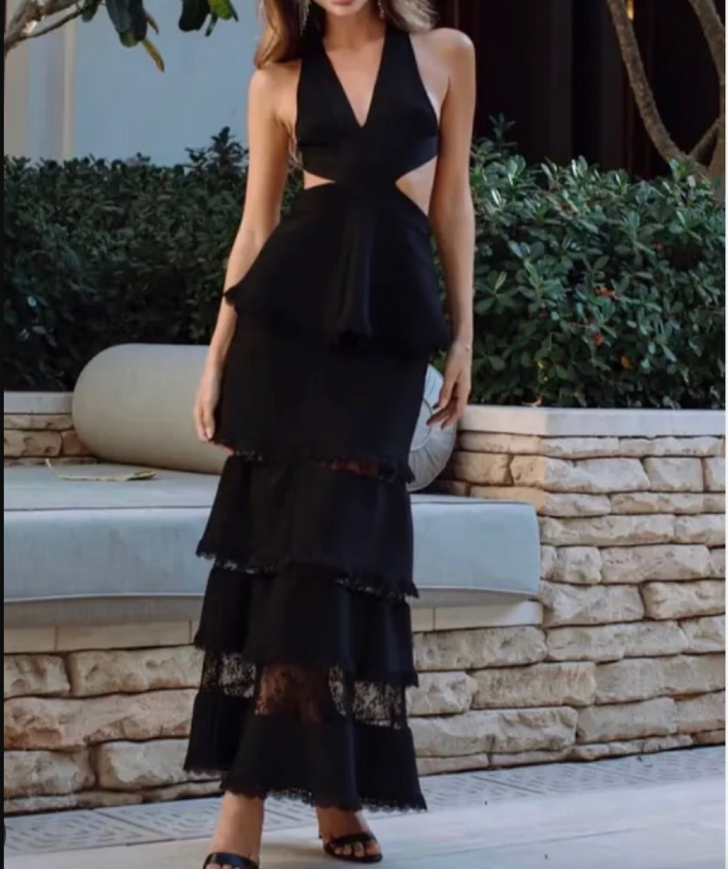 ALB Anne Louise Black Gazella Maxi Dress UK XS/S