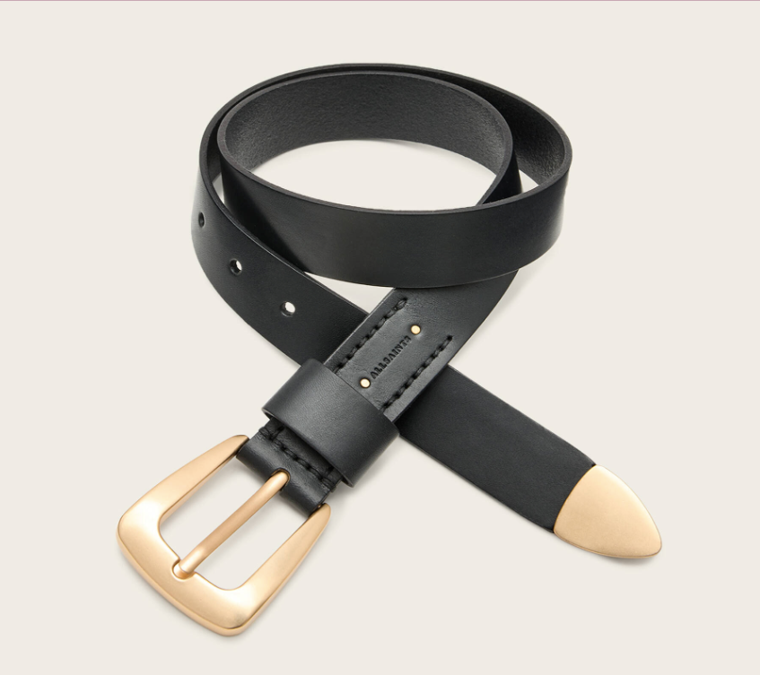 AllSaints Jianna Black / Warm Brass Leather Belt 78.5cm UK S