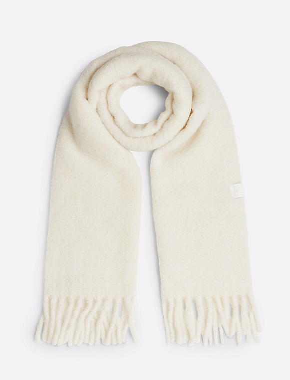 Tommy Hilfiger Cream Fluffy Wool Blend Logo  Scarf One Size