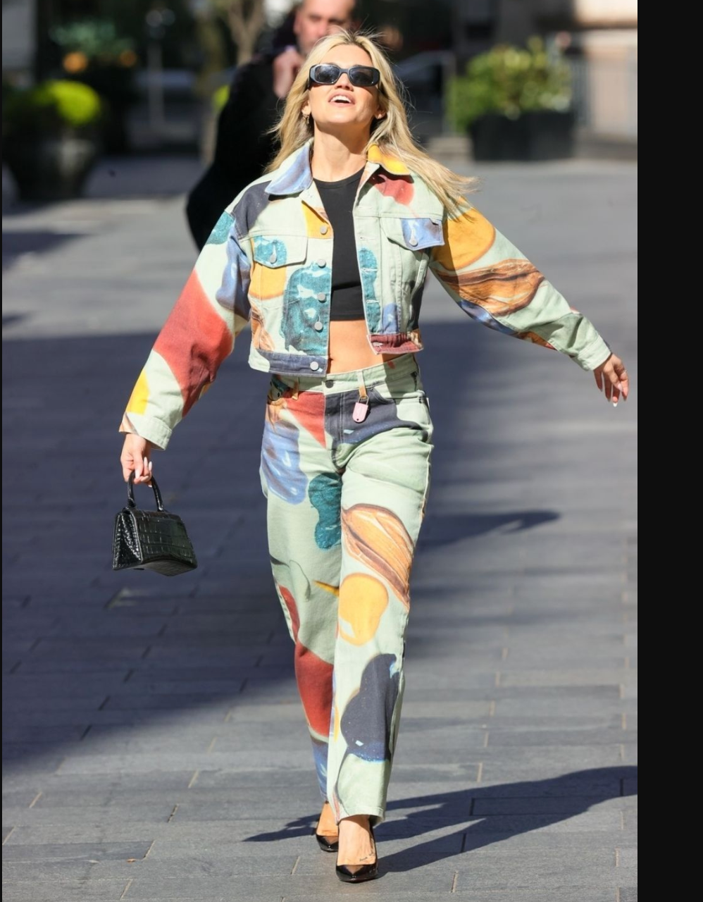 FIORUCCI Multicoloured Paint Print Cropped Denim Jacket UK S