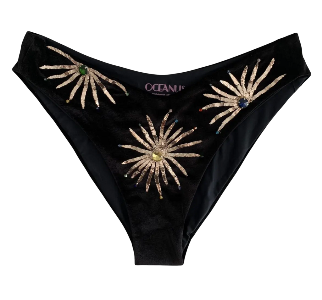 oceanus Callie Black Velvet Bikini Bottoms UK XS