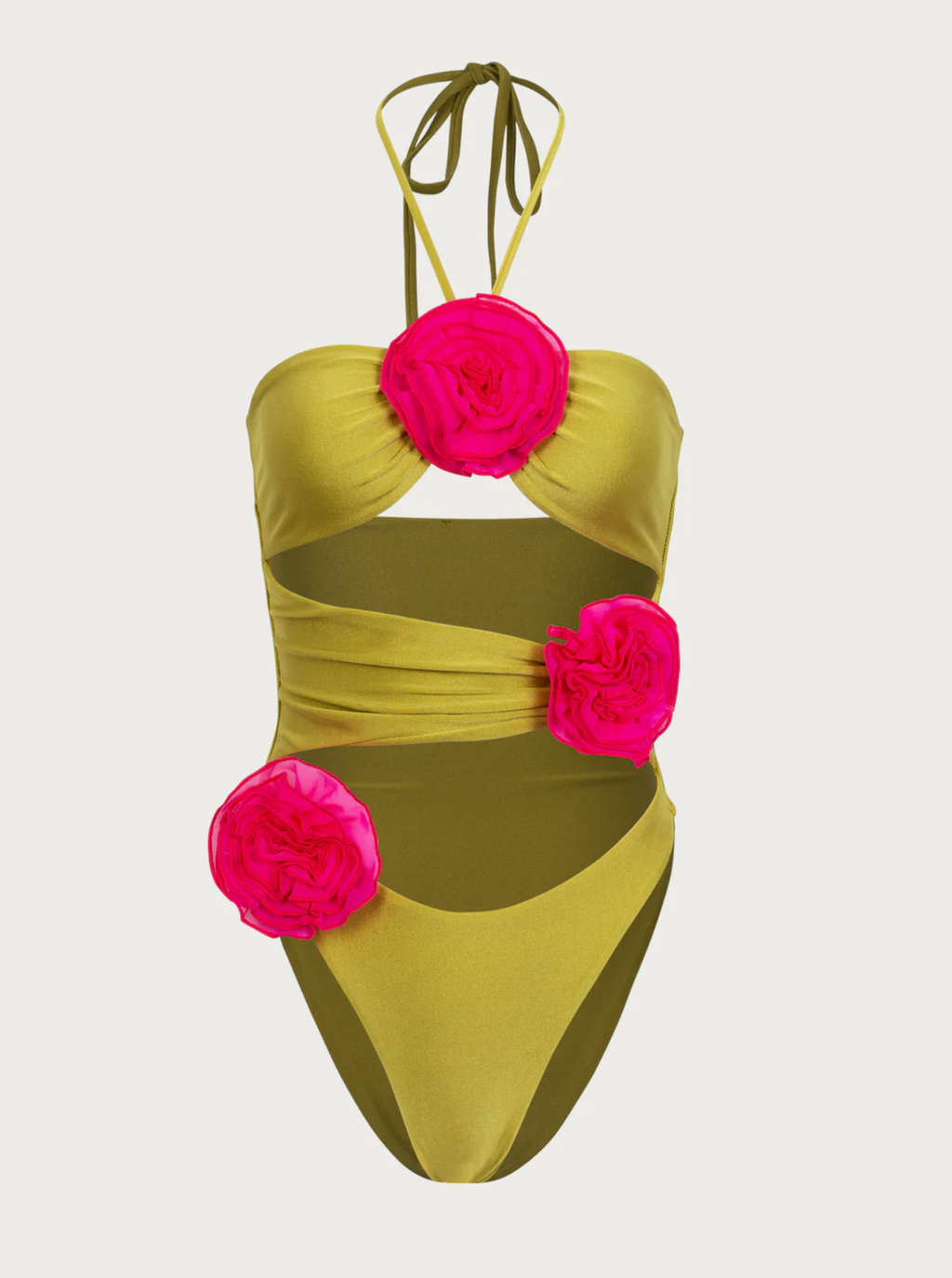 SAME Los Angeles Green / Fuchsia Rose Cut Out One Piece Swimsuit UK XS