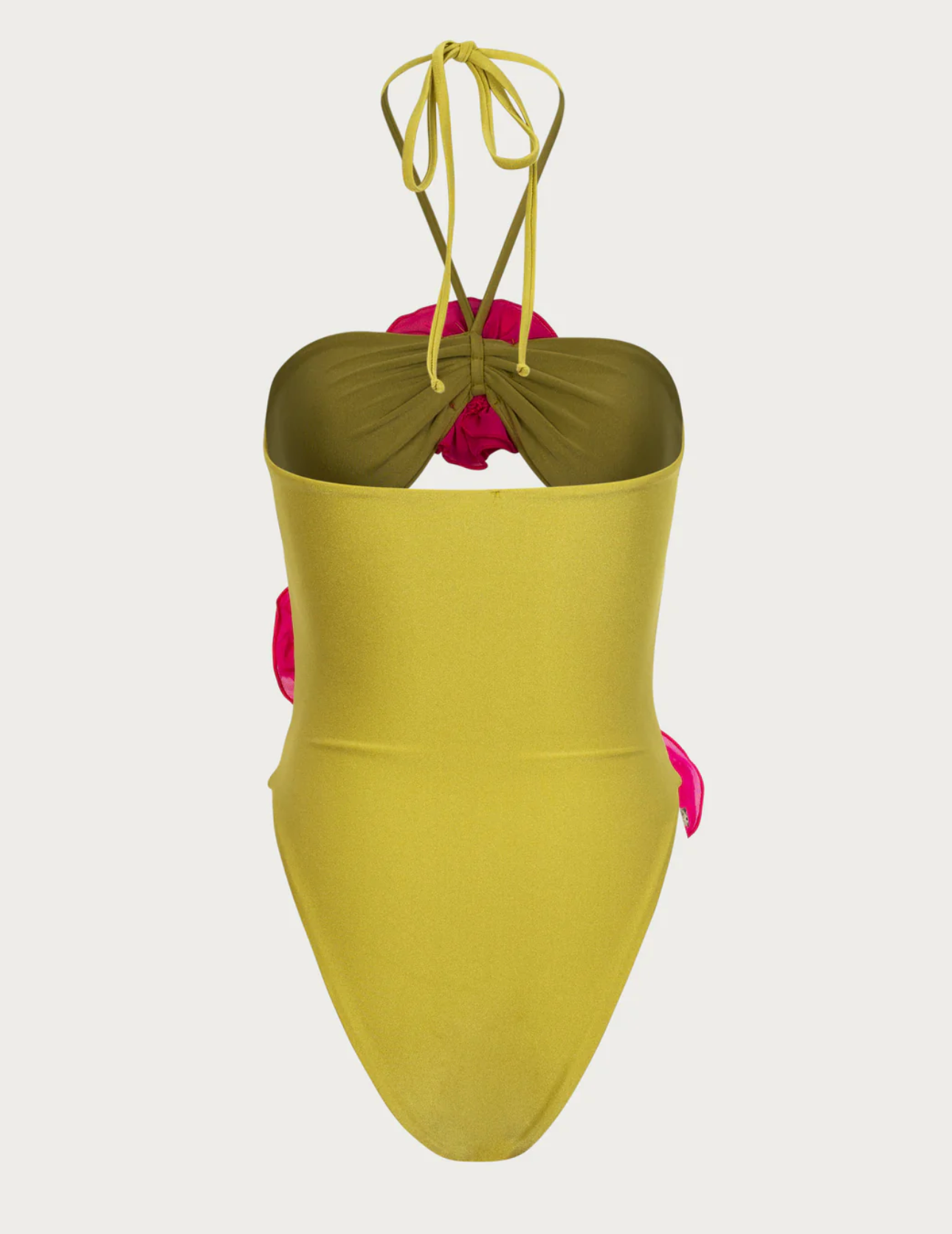 SAME Los Angeles Green / Fuchsia Rose Cut Out One Piece Swimsuit UK XS