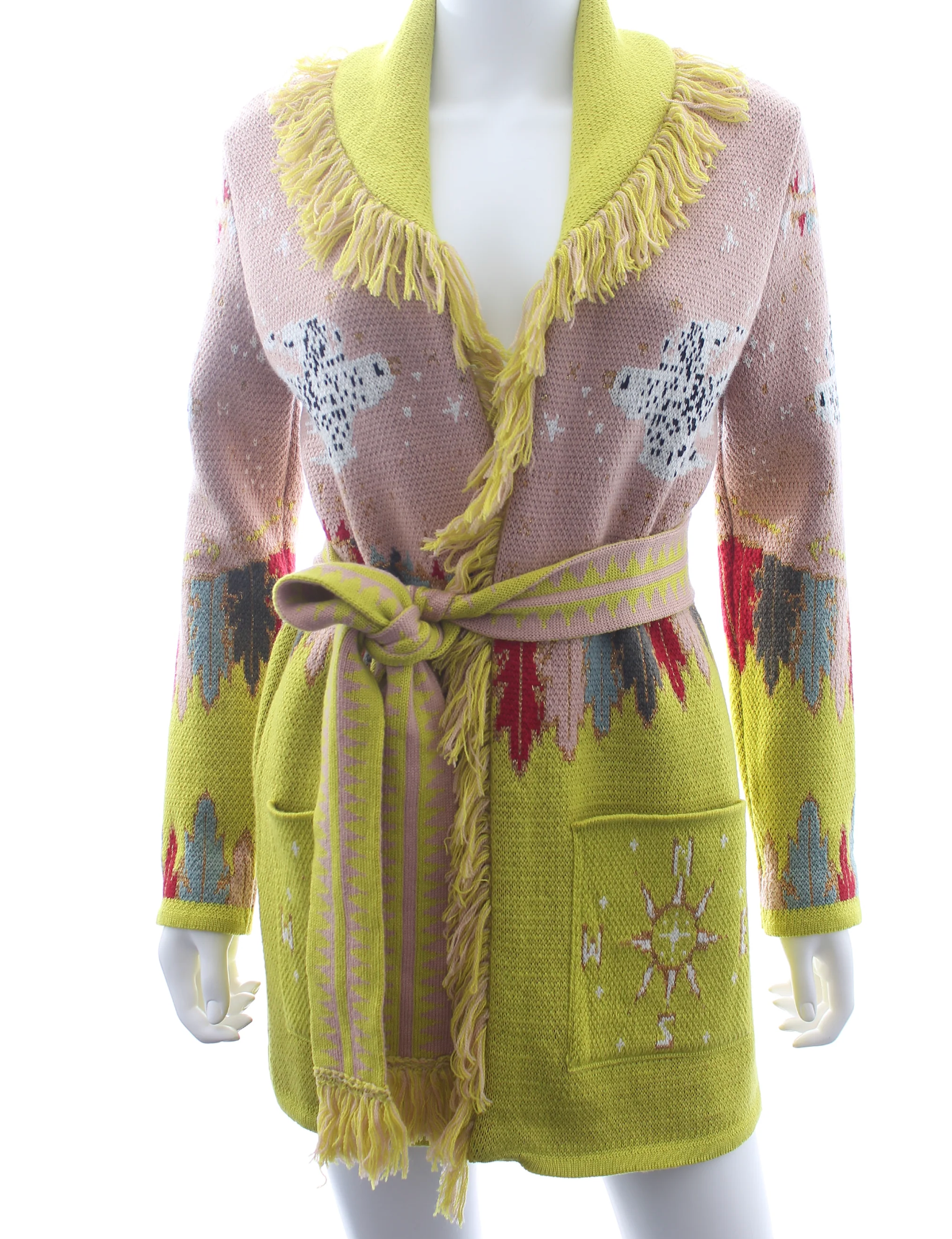 Hayley Menzies Pink / Yellow The Drifters Wool Belted Cardigan UK XS
