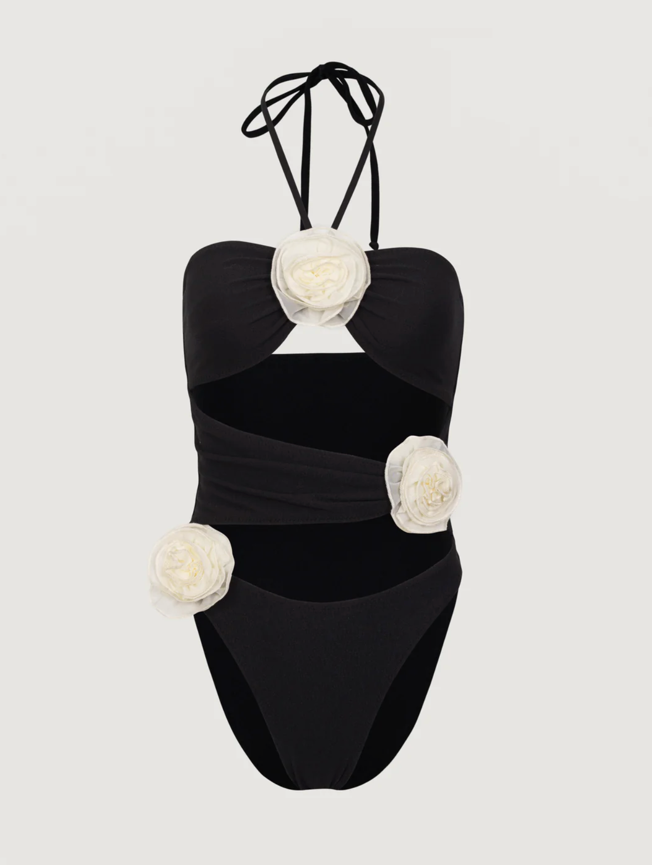 SAME Los Angeles Black Rose Cut Out One Piece Swimsuit Black/cream UK S