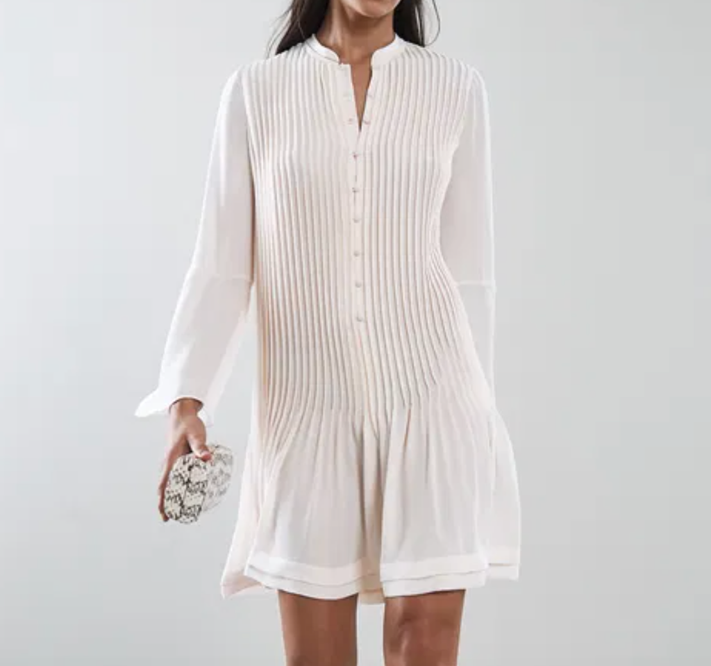 REISS Cream Pleated Sylvan shirt Dress UK 8