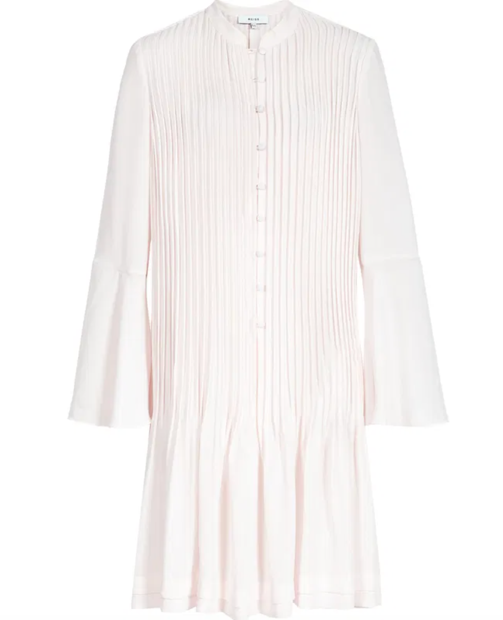 REISS Cream Pleated Sylvan shirt Dress UK 8