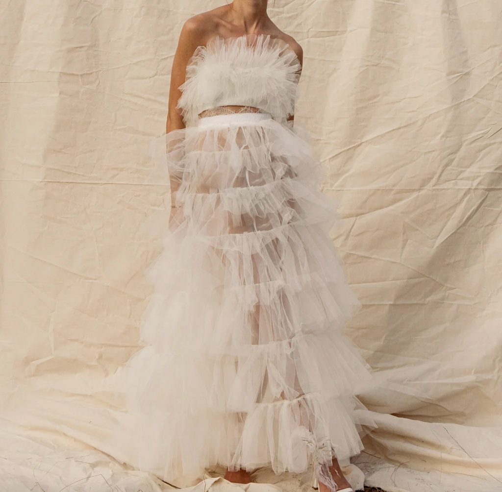 Millia London White Jasmine Strapless Bralette And Skirt UK XS