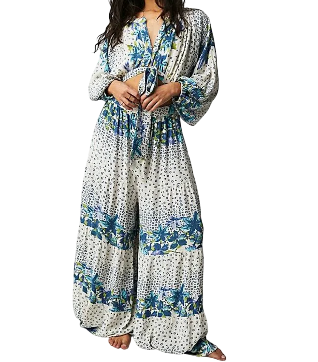 Free People White Floral Open Back Maxi Jumpsuit UK XL