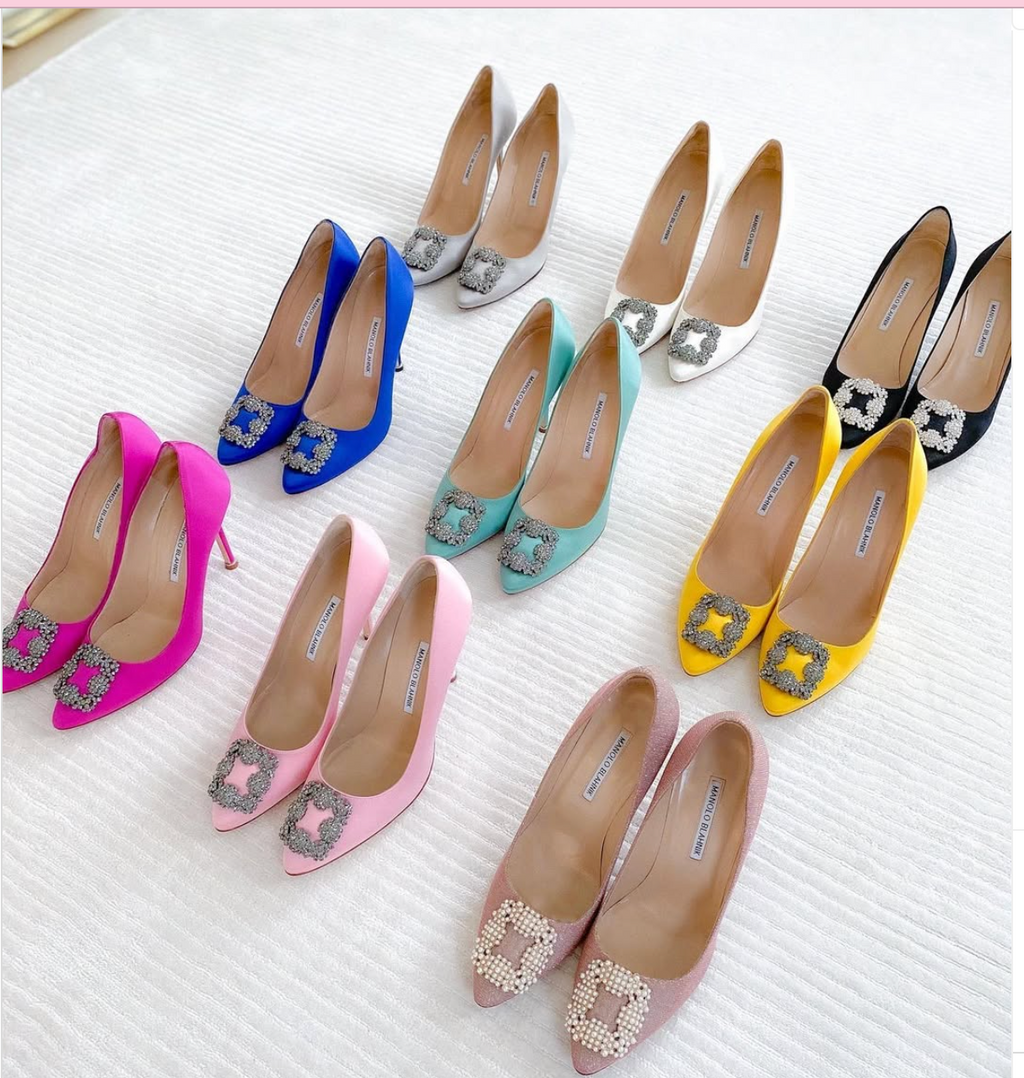 Manolo Blahnik Fuchsia Pink Satin Hangisi Jewel Buckle Pumps 90mm UK 6.5 EU 39.5 👠