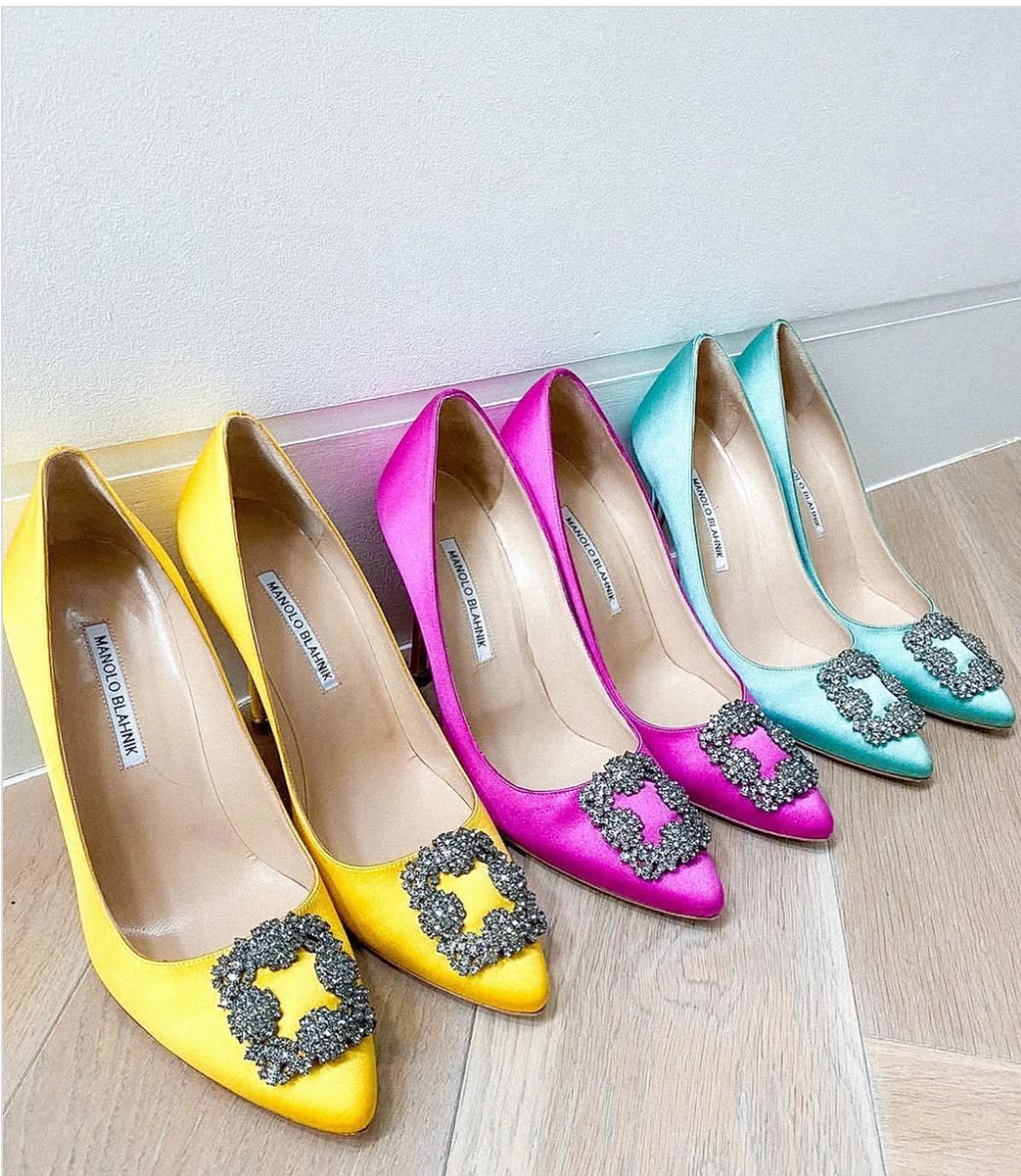 Manolo Blahnik Fuchsia Pink Satin Hangisi Jewel Buckle Pumps 90mm UK 6.5 EU 39.5 👠