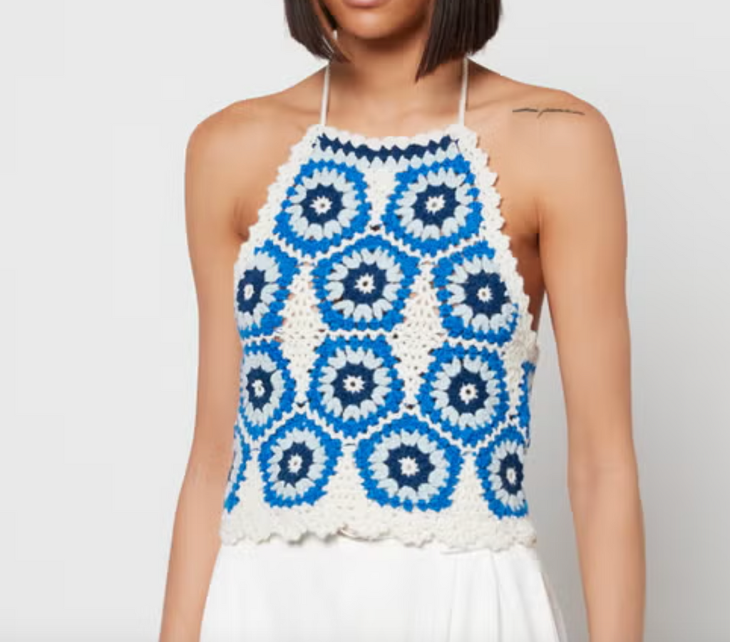 Sea New York Blue Hayden Crochet Halter Neck Tank UK M