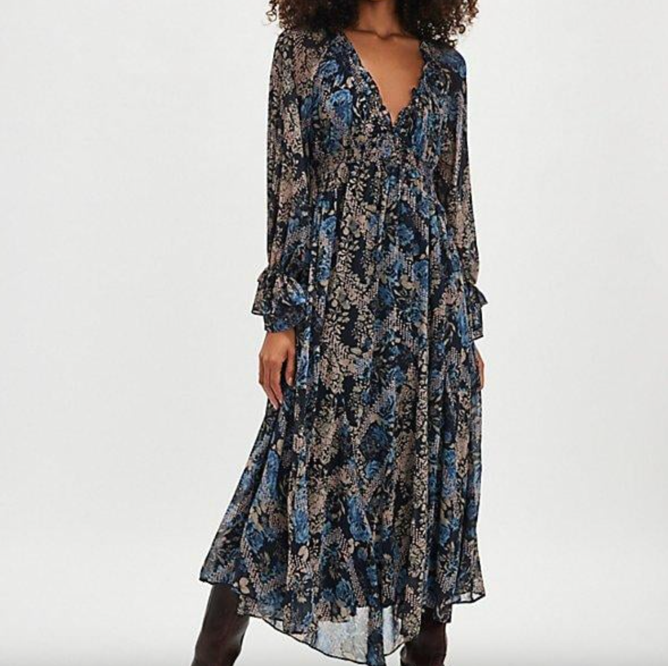Free People Blue Chiffon Lena Maxi Dress UK XS