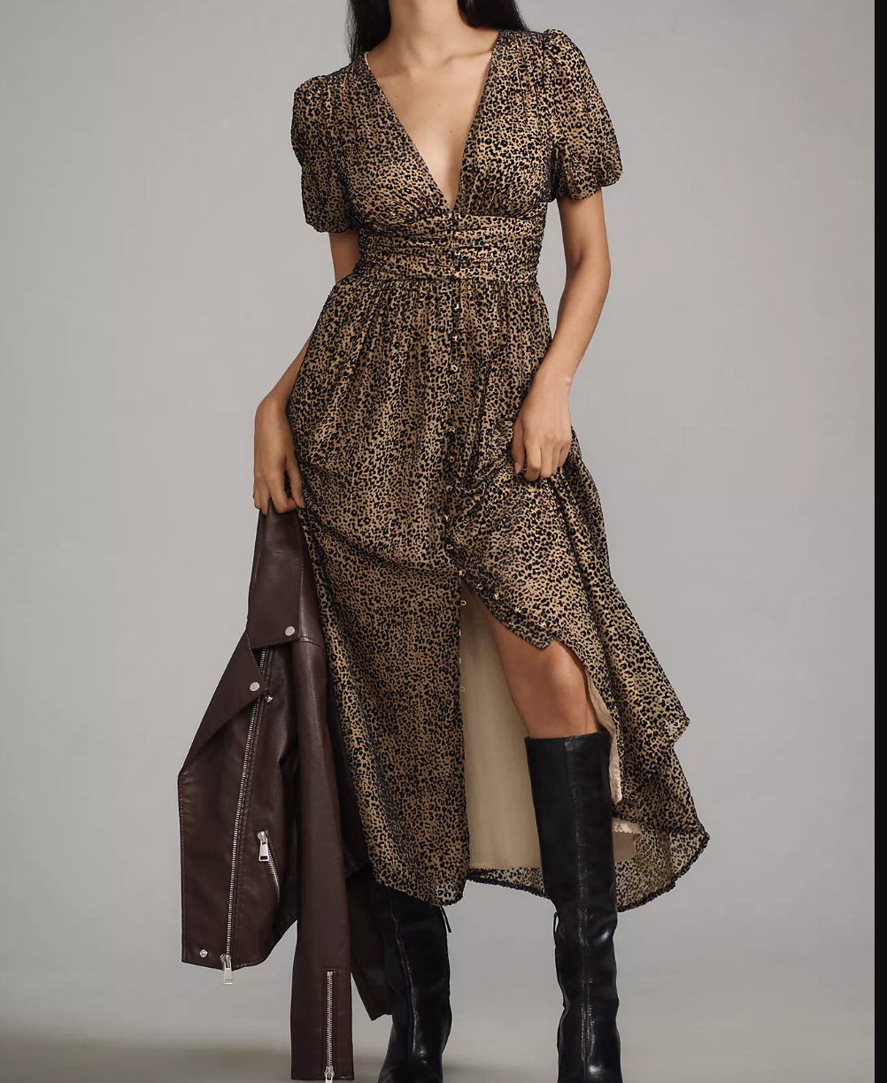 Anthropologie brown The Katerina Button-Front Dress UK 12