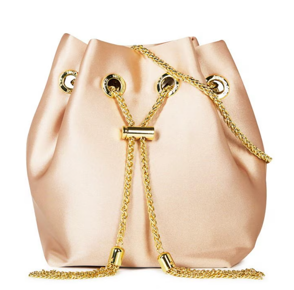 Biba Pink Archive Satin drawstring chain strap evening Bag
