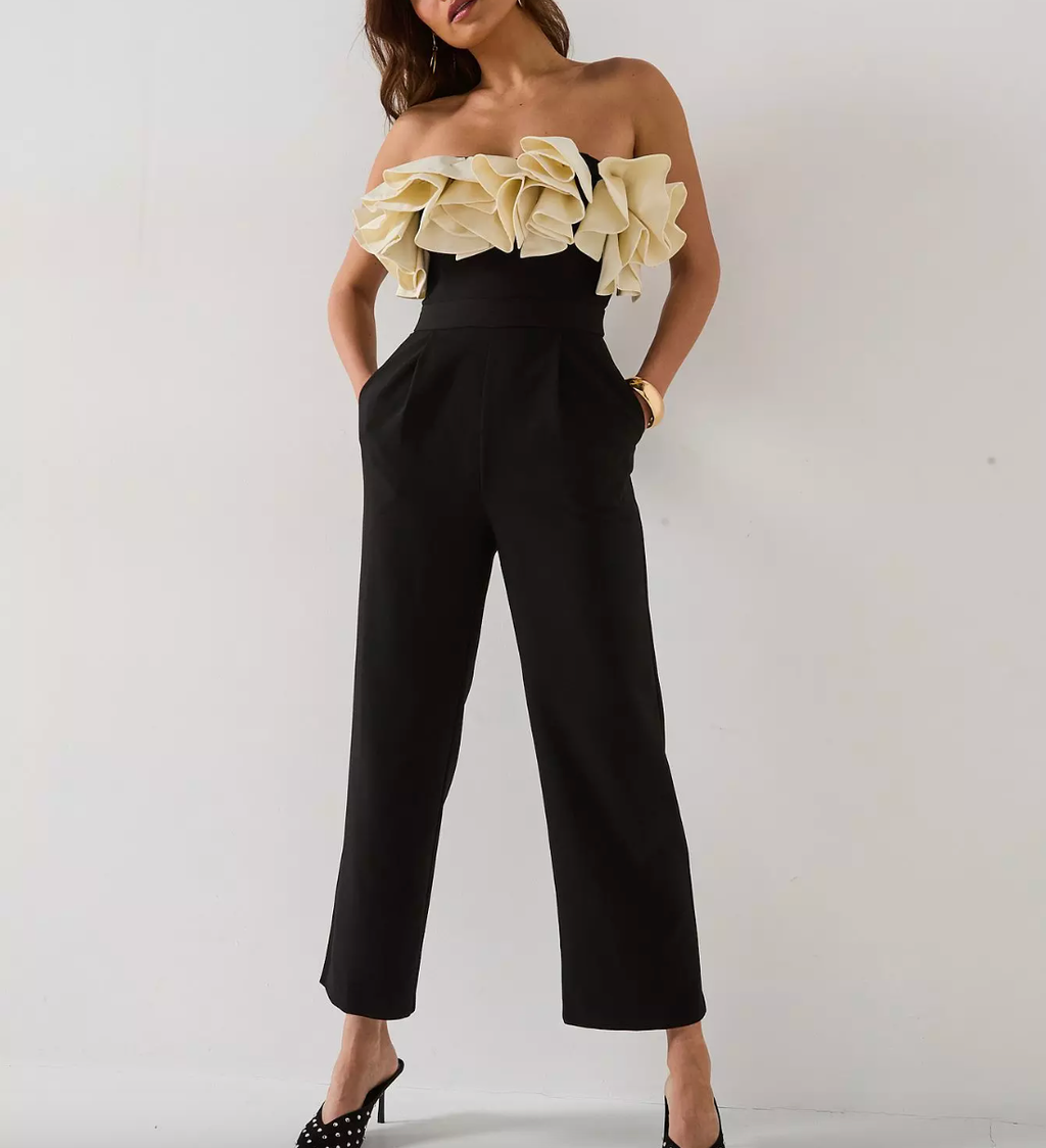 Very Black Bandeau Ruffle Mono Jumpsuit UK 12