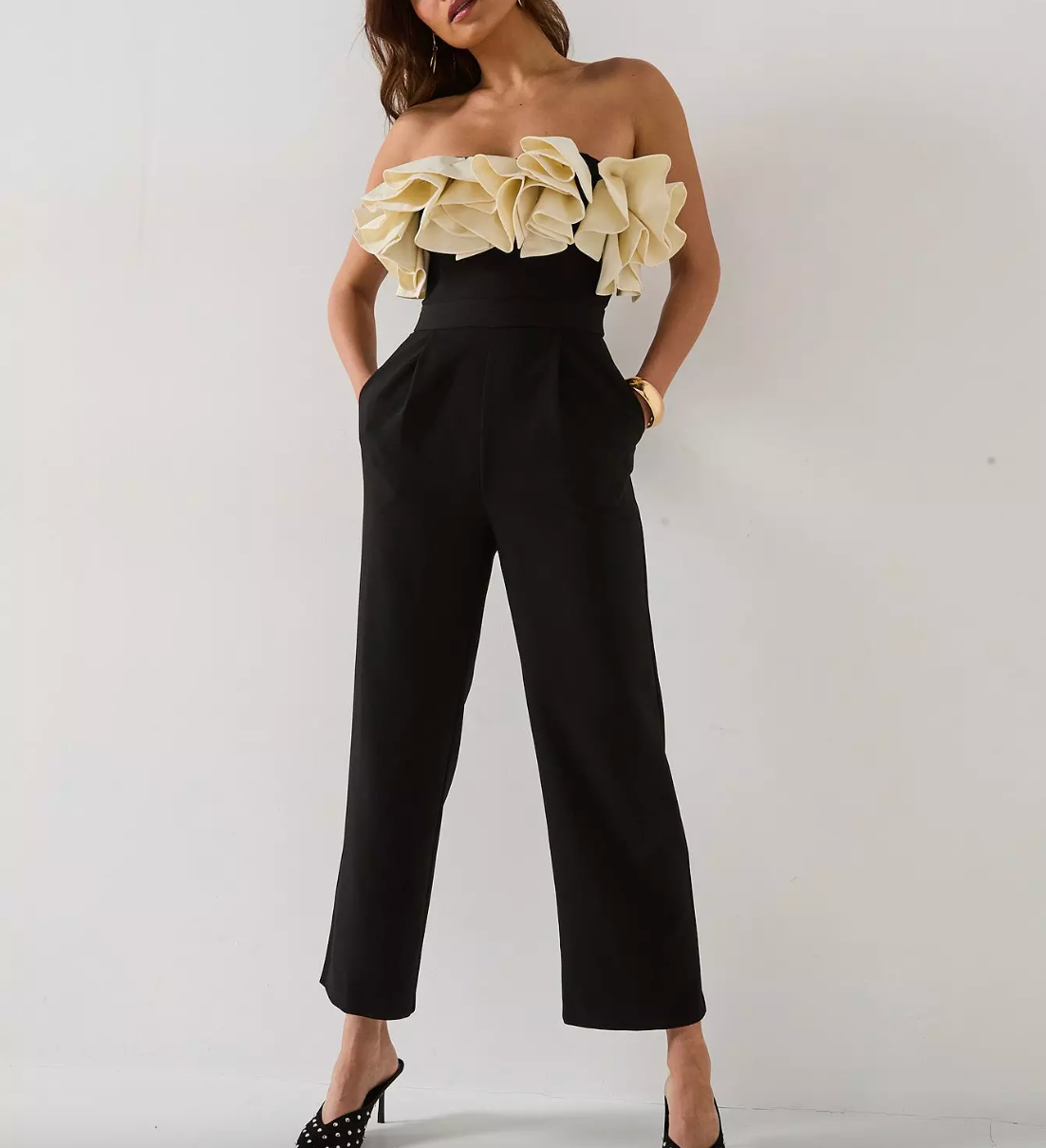 Very Black Bandeau Ruffle Mono Jumpsuit UK 12