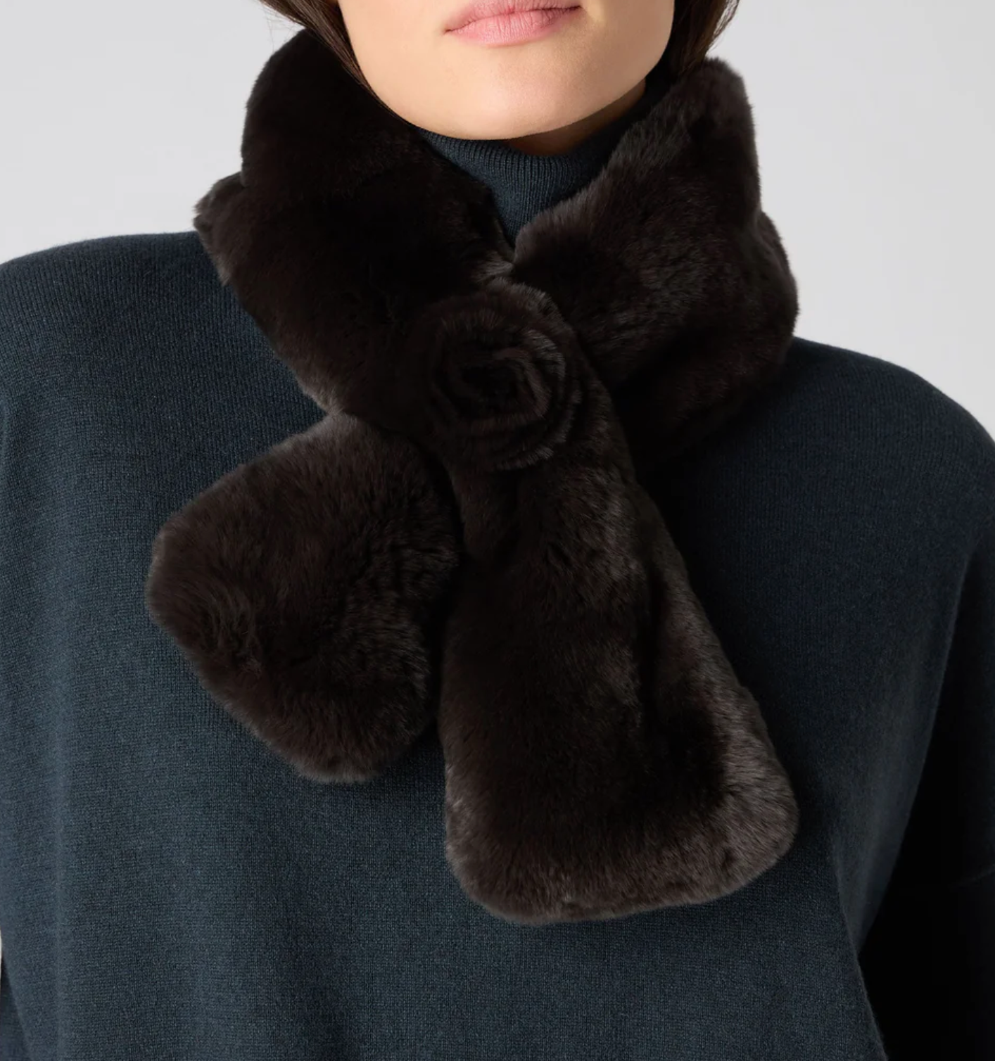 n.peal Brown Luxury Deep Pile Rex Fur Neck Warmer