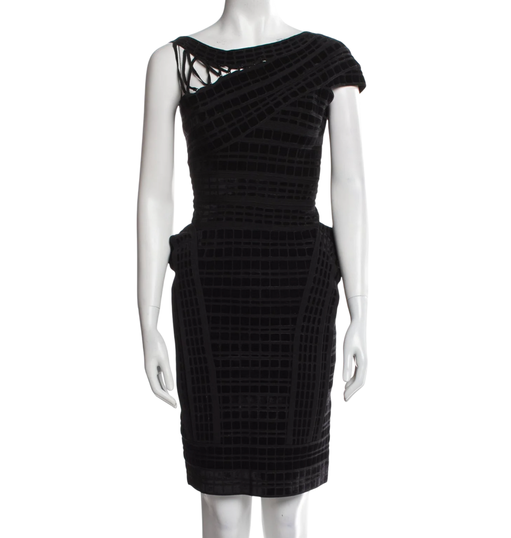 Herve Leger Black Lace Up Bandage Mini Dress UK S