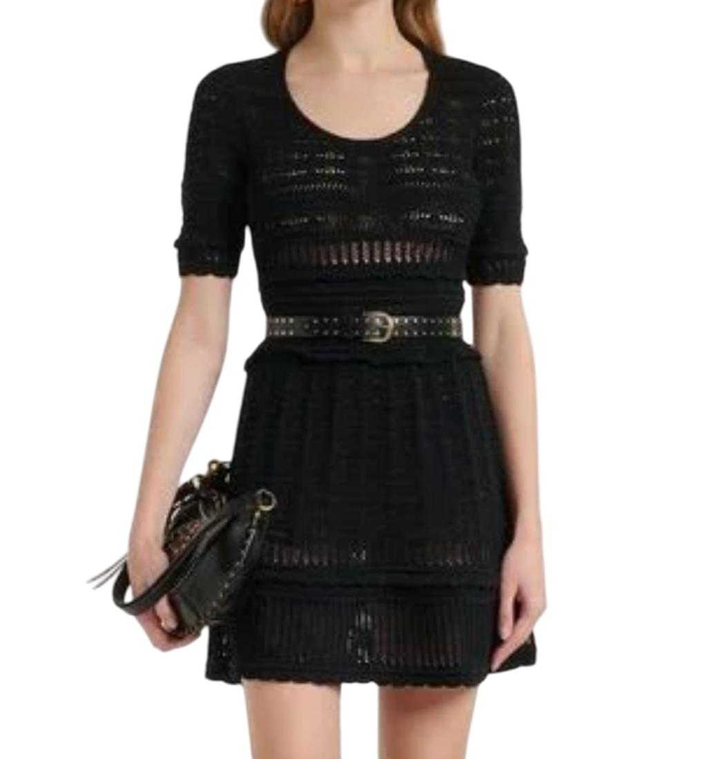 Isabel Marant Black Abril Knitted Cotton Minidress UK 8