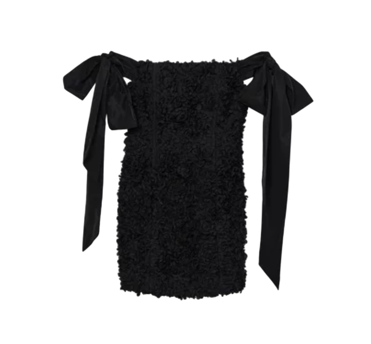 Karen Millen Black Textured Rosette Bow Sleeve Mini Dress UK 8