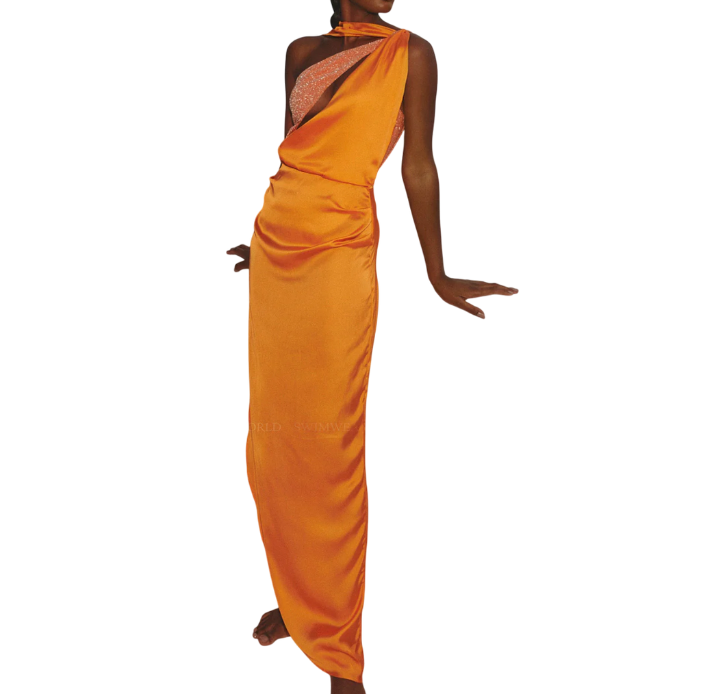 Baobab Orange Asaka One-shoulder draped Dress UK S