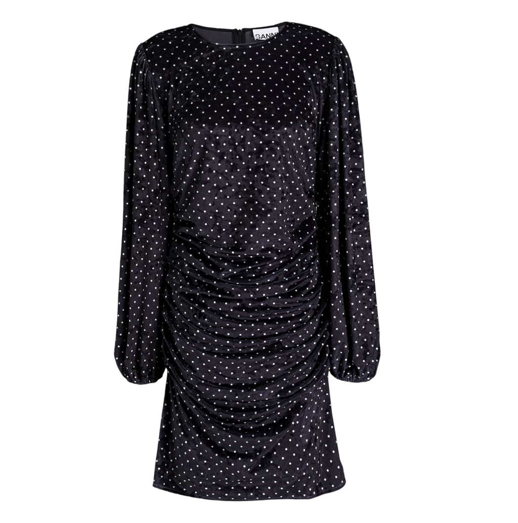 GANNI Black Polka Dot Velvet Mini Dress UK M/L