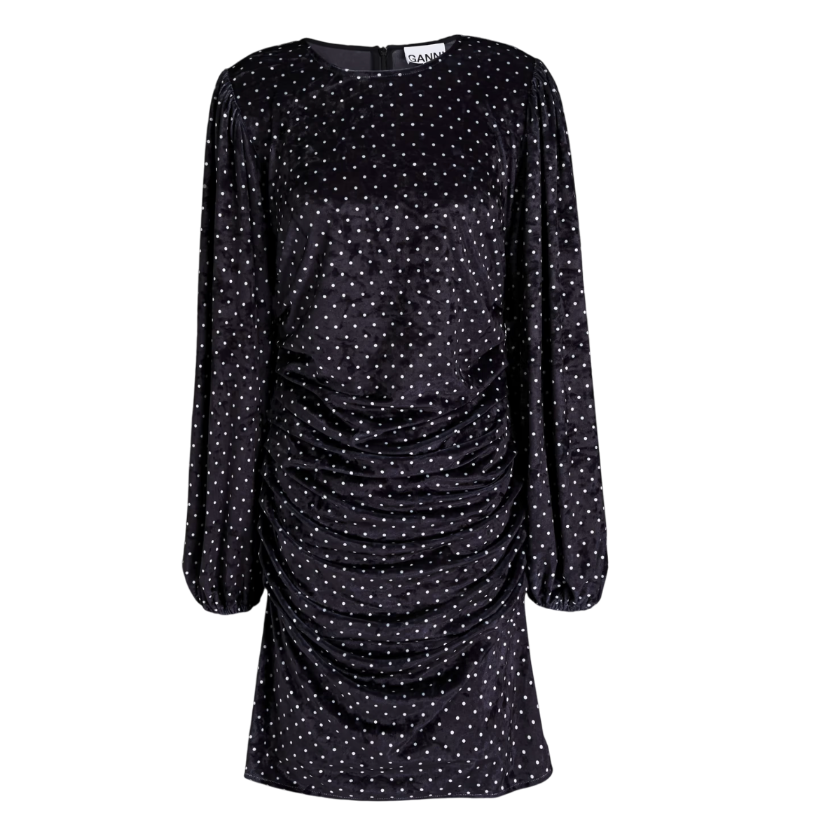 GANNI Black Polka Dot Velvet Mini Dress UK M/L