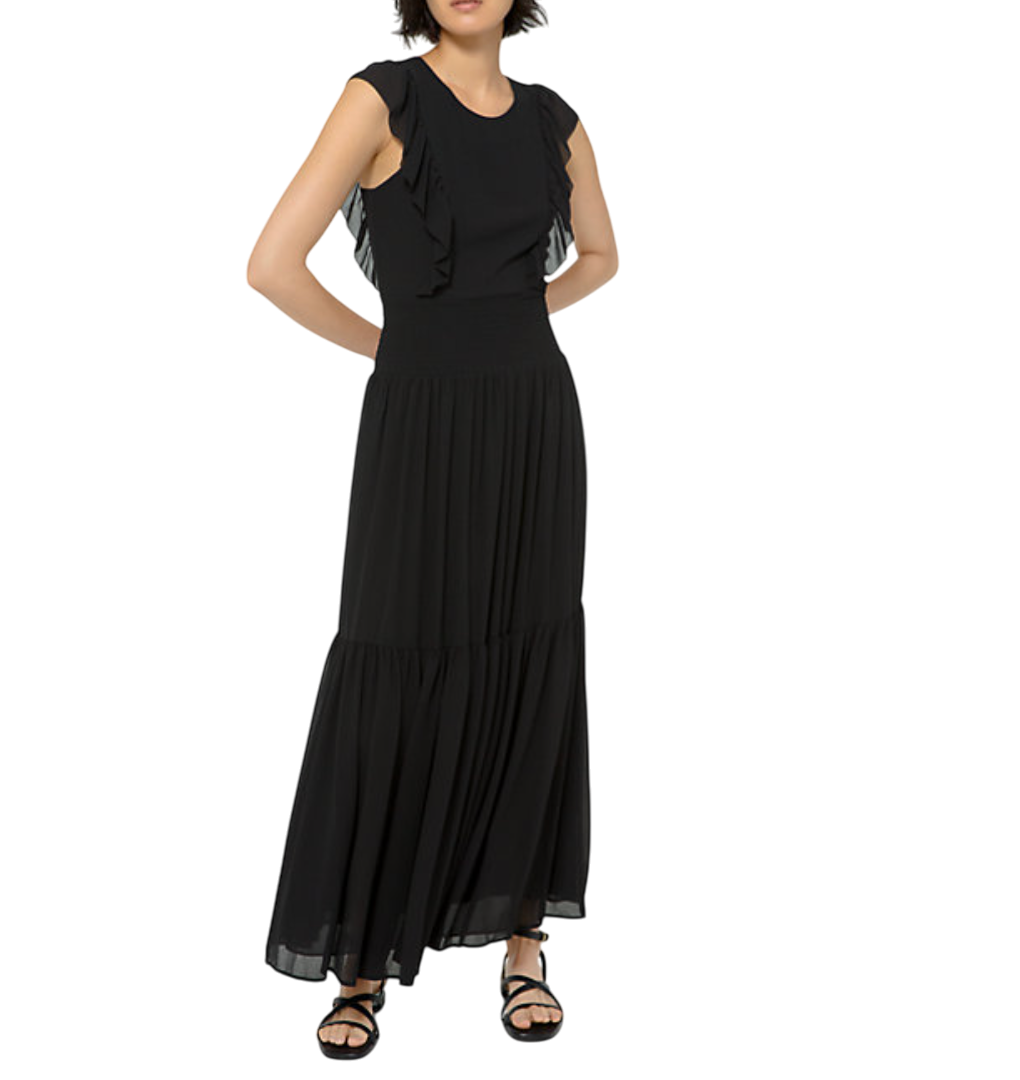 MICHAEL KORS Black Flounced Sleeveless Long Dress with RufflesUK XS