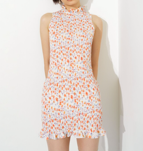 French Connection White Camille Verona Crepe Smocked Mini Dress UK XS