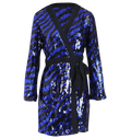 Rixo Blue Sequin Maria Tiger Mini Wrap Dress UK S
