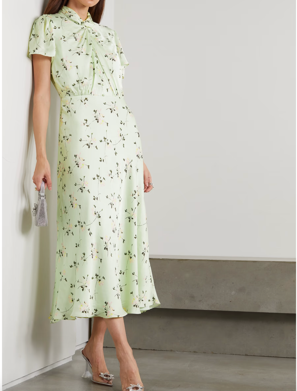Self-Portrait Green Floral Print Midi Dress UK 10