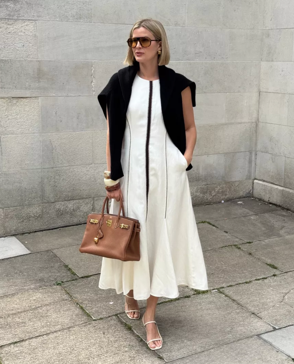 REISS White Inaya Stripe Sleeveless Dress UK 10