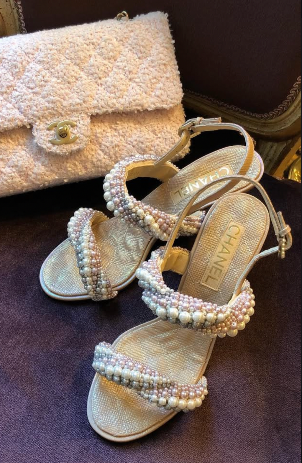 Chanel Beige Leather Fantasy Pearl Strap CC Sandals UK 6.5 EU 39.5 👠