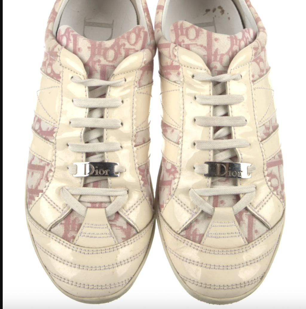 Dior Vintage White Leather / Pink Diorissimo Pattern Trainers UK 7 EU 40 👠