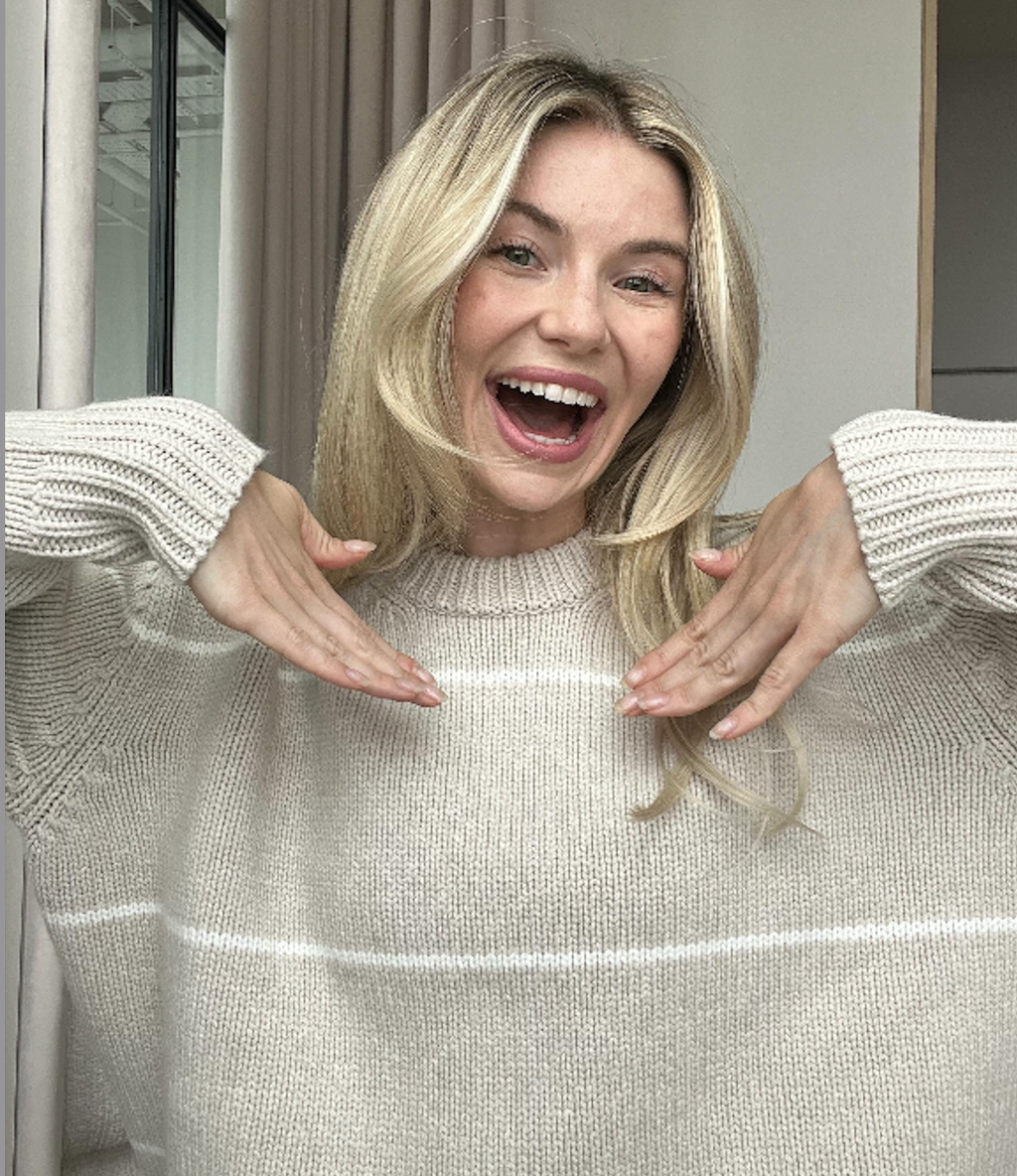 Navy Grey Beige Striped Lambswool Jumper UK S