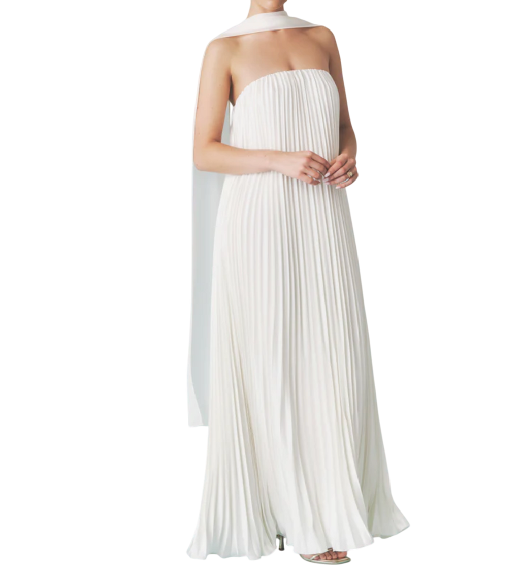 six stories White Ella Pleated Satin Bandeau Maxi Dress UK 6