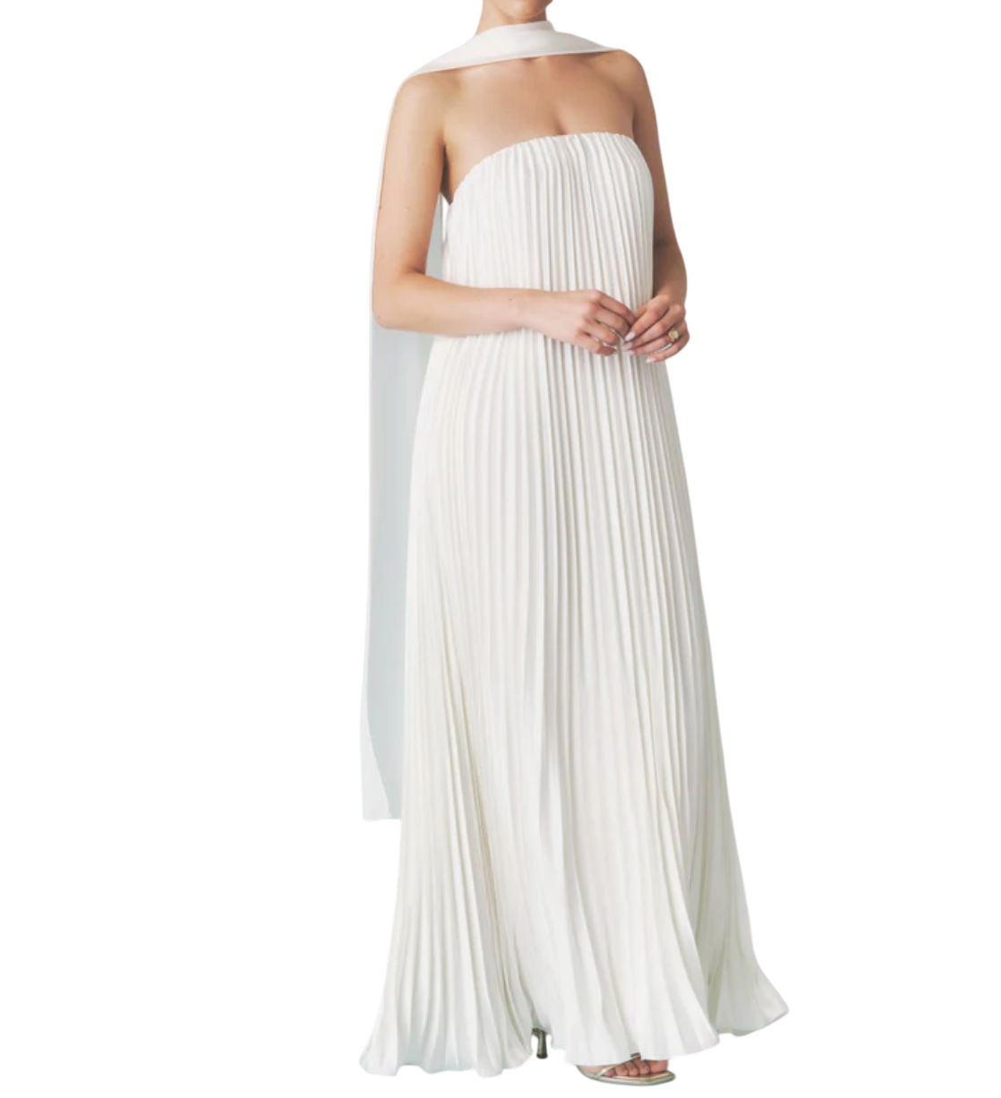 six stories White Ella Pleated Satin Bandeau Maxi Dress UK 6