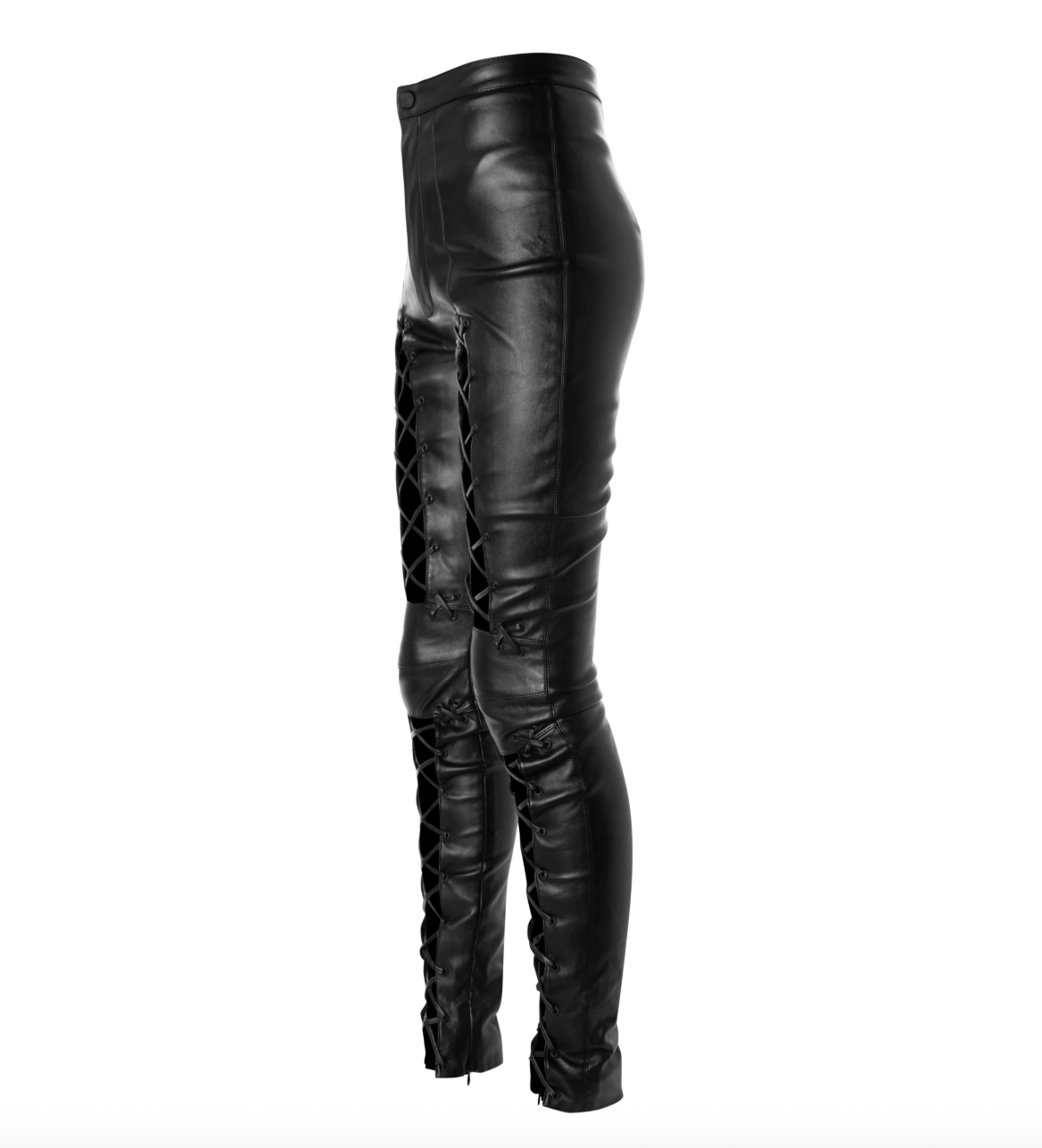 House of CB Black Slim Side Cross Leather Trousers UK XS