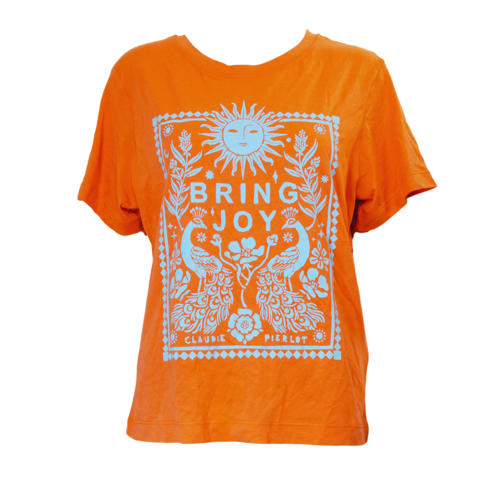 Claudie Pierlot Orange Screen-printed T-shirt UK 8