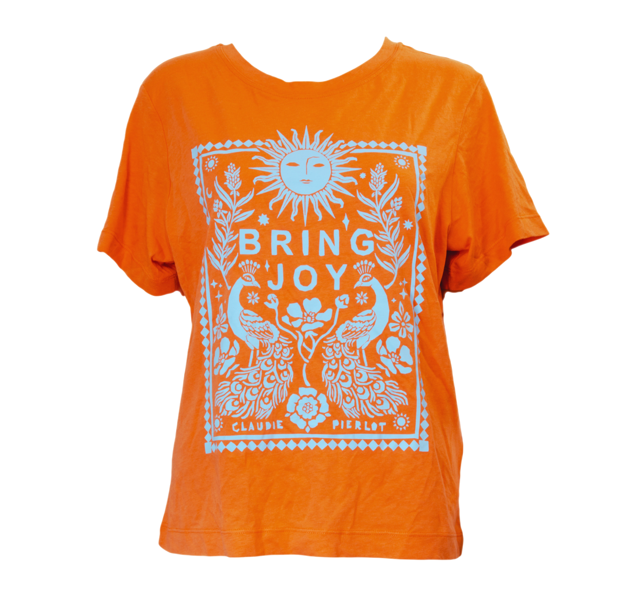 Claudie Pierlot Orange Screen-printed T-shirt UK 8